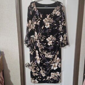 Connected Apparel Black and Cream Floral Dress